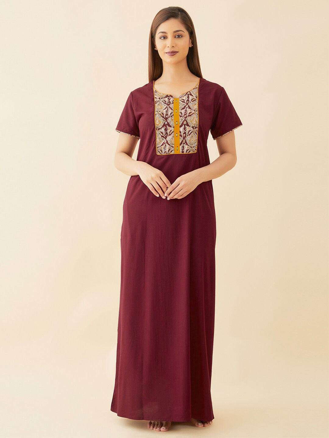 

Maybell Pure Cotton Maxi Nightdress, Maroon