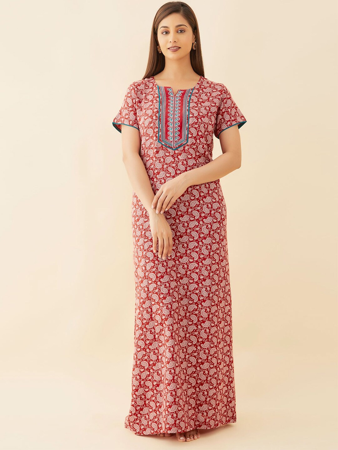 

Maybell Printed Pure Cotton Maxi Nightdress, Red