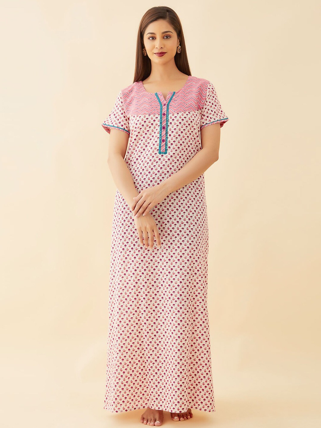 

Maybell Floral Printed Pure Cotton Maxi Nightdress, Pink