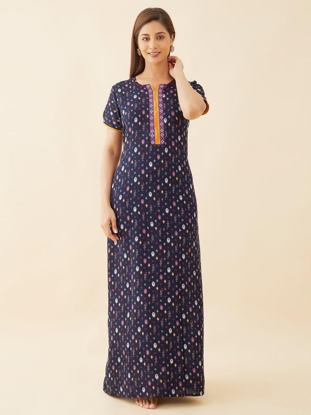 

Maybell Printed Maxi Nightdress, Navy blue