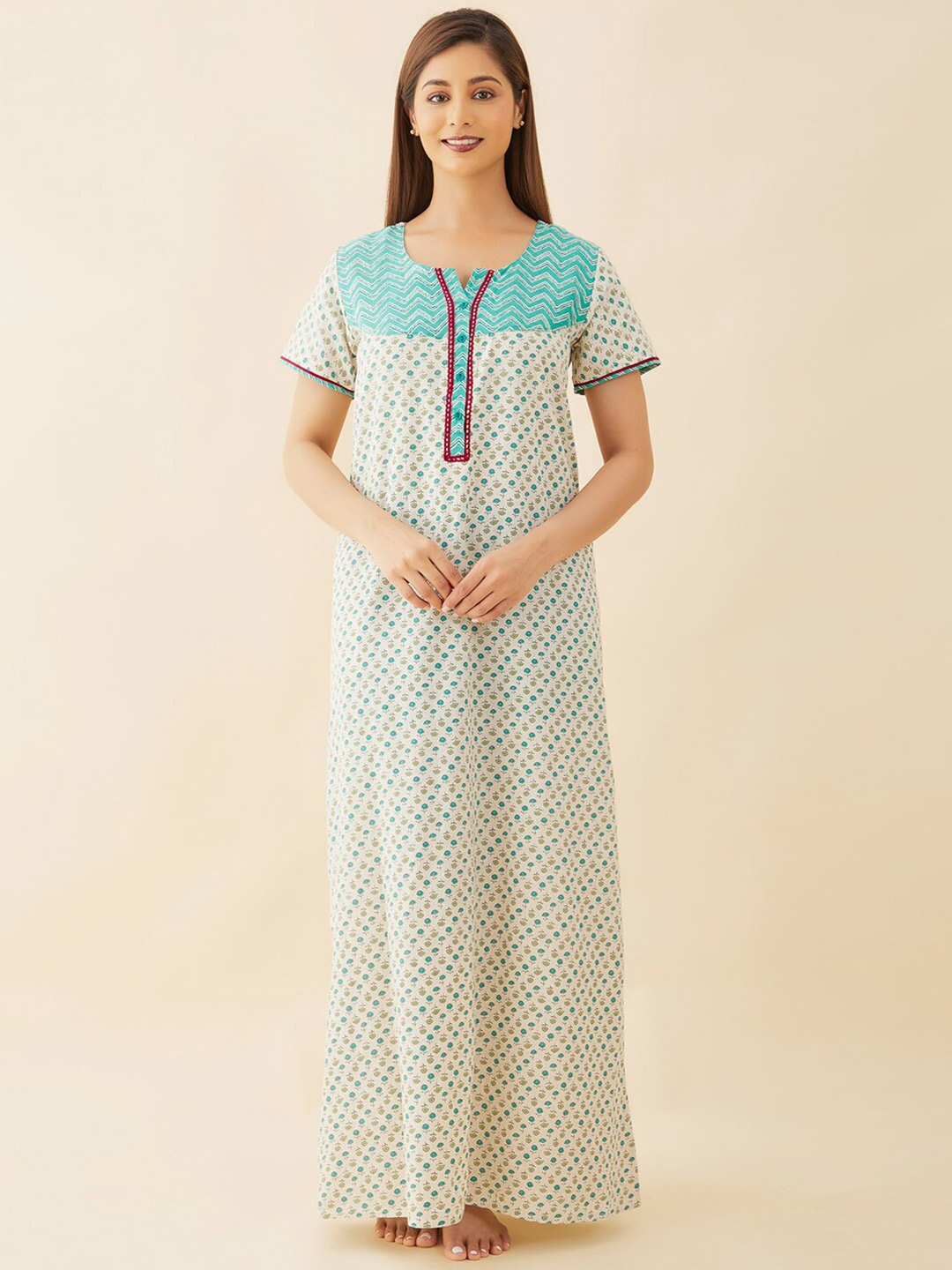 

Maybell Printed Pure Cotton Maxi Nightdress, White