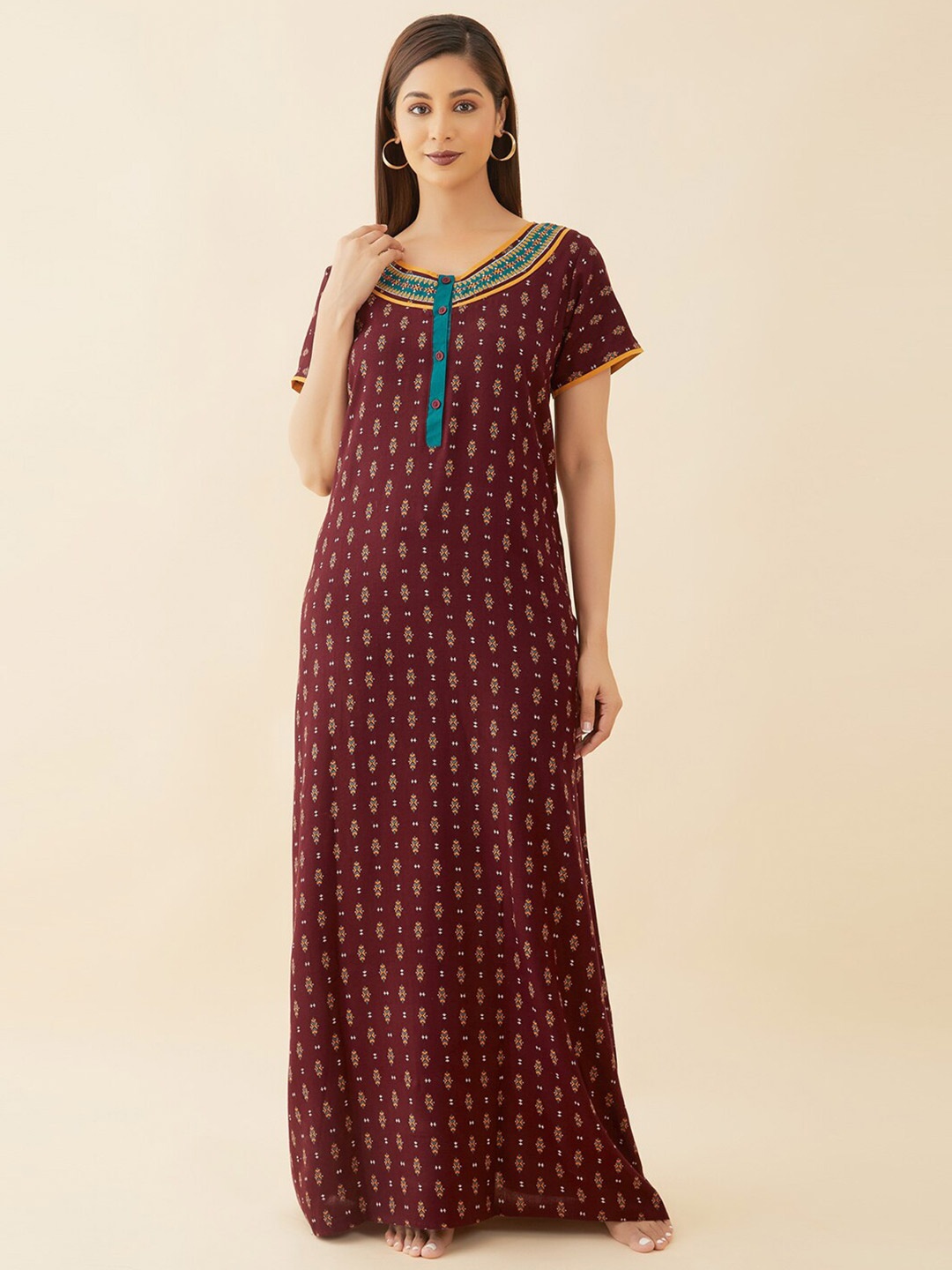 

Maybell Floral Printed Maxi Nightdress, Maroon