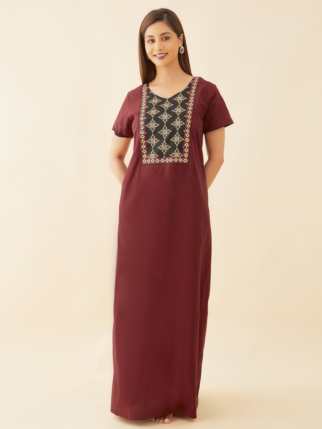 

Maybell Pure Cotton Maxi Nightdress, Maroon