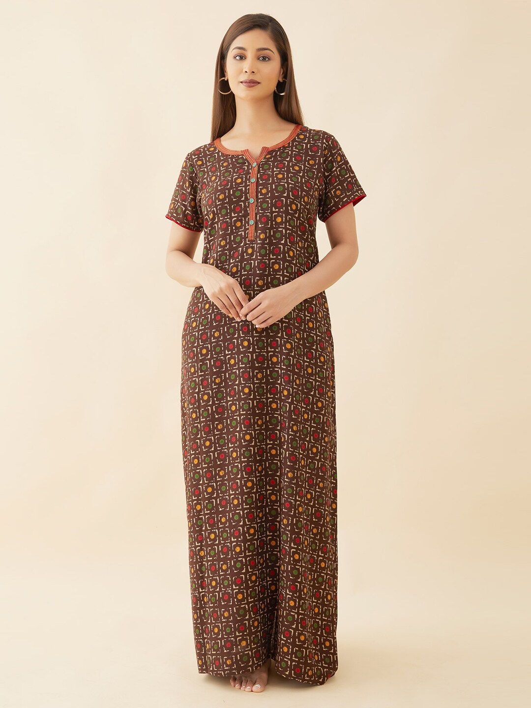 

Maybell Printed Maxi Nightdress, Brown