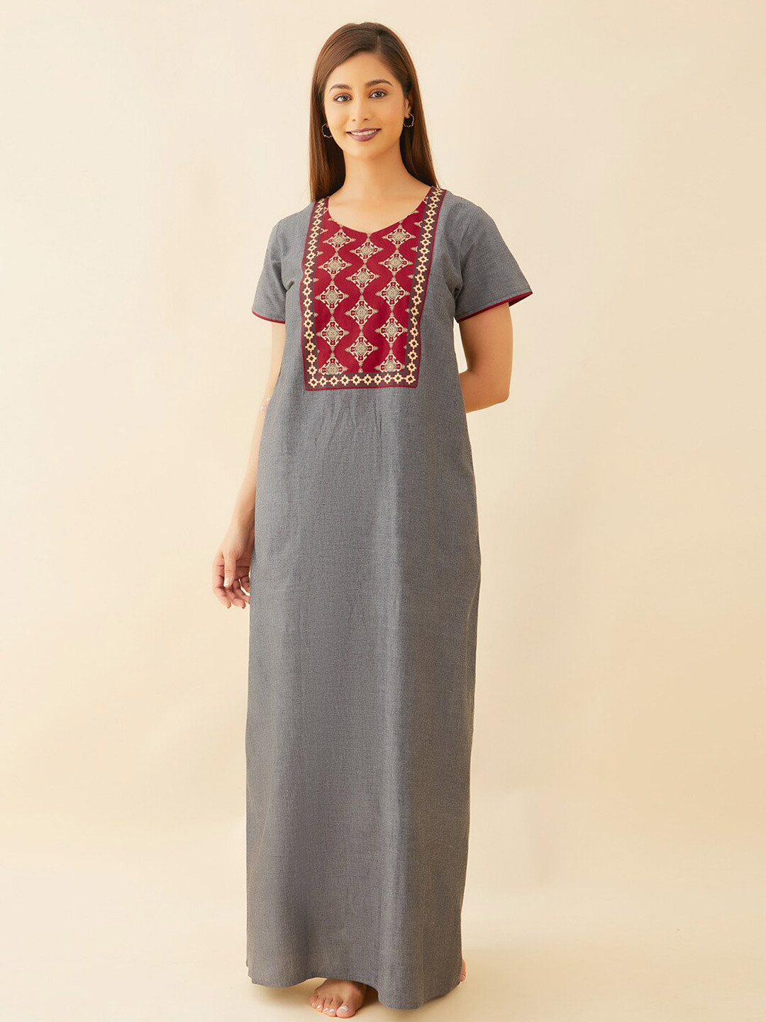 

Maybell Printed Pure Cotton Maxi Nightdress, Grey