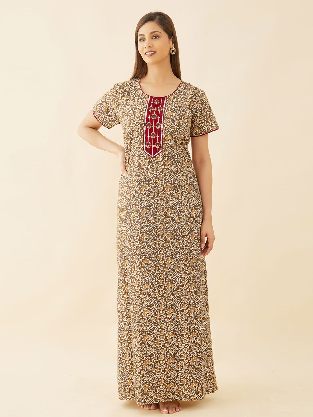 

Maybell Printed Pure Cotton Maxi Nightdress, Olive