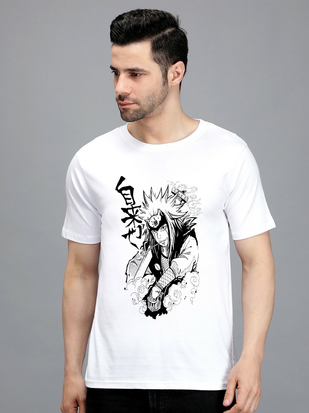 

TRENDY RABBIT Printed Cotton Round Neck T-shirt, White