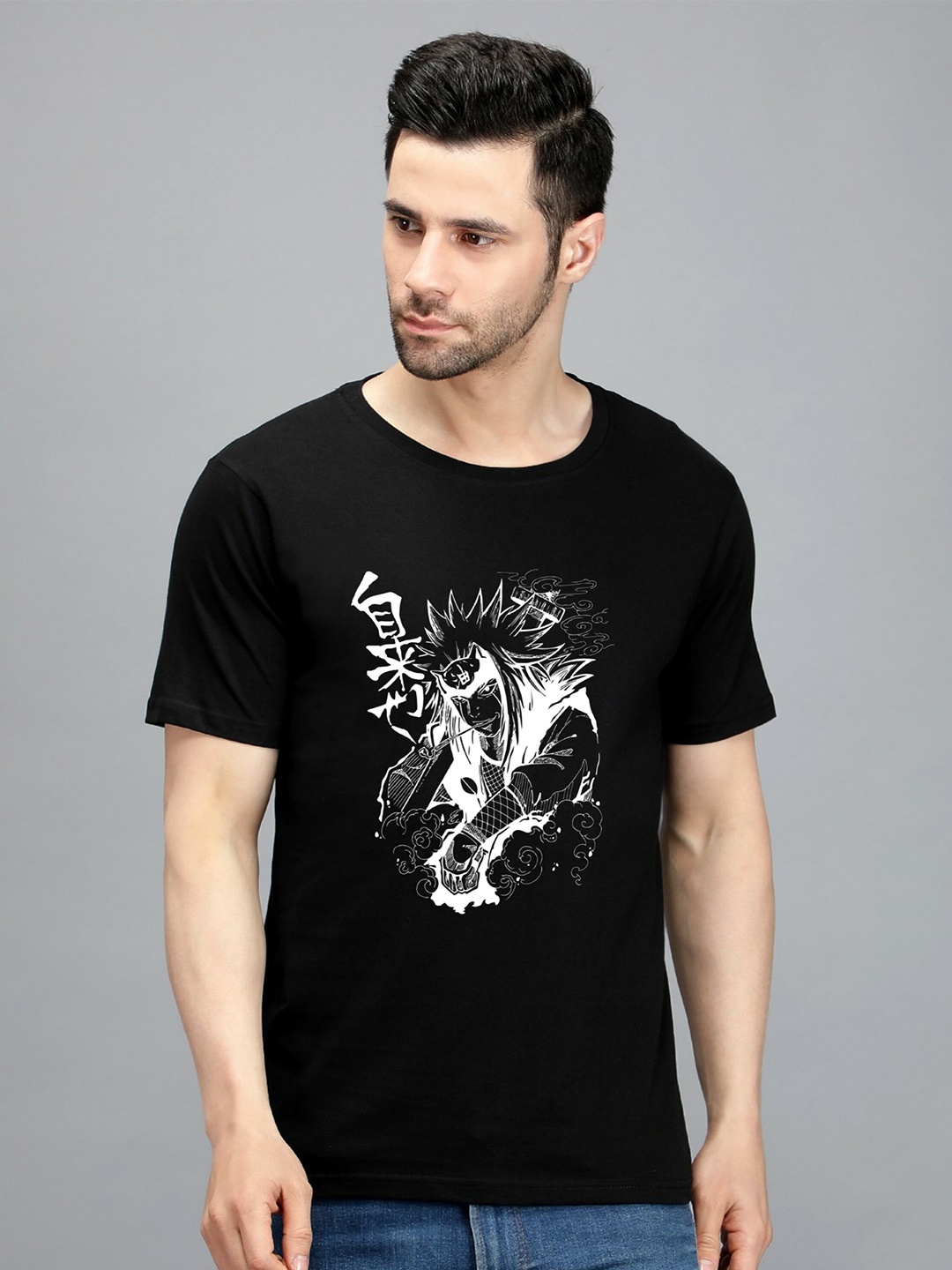 

TRENDY RABBIT Printed Cotton Round Neck T-shirt, Black
