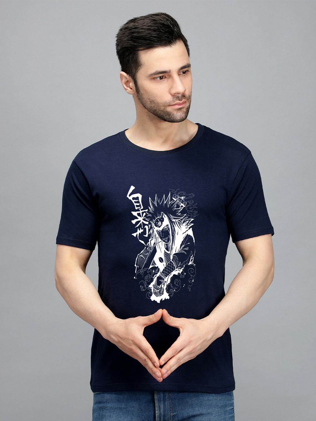 

TRENDY RABBIT Printed Cotton Round Neck T-shirt, Navy blue