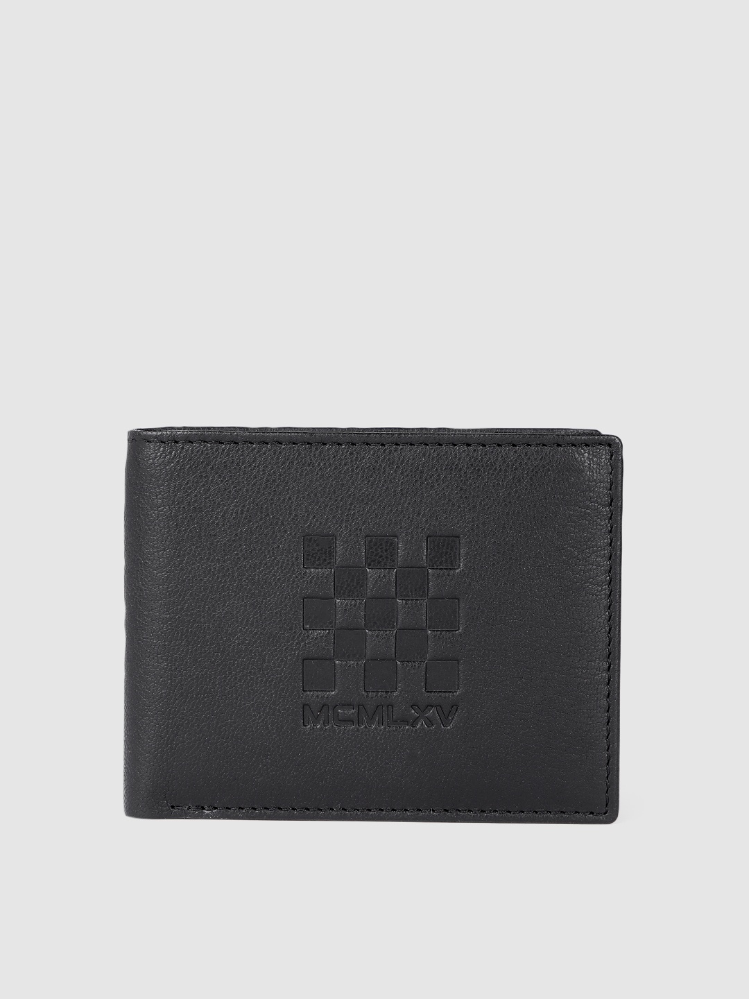 United Colors of Benetton Men Abstract Textured Leather Two Fold Wallet, Black