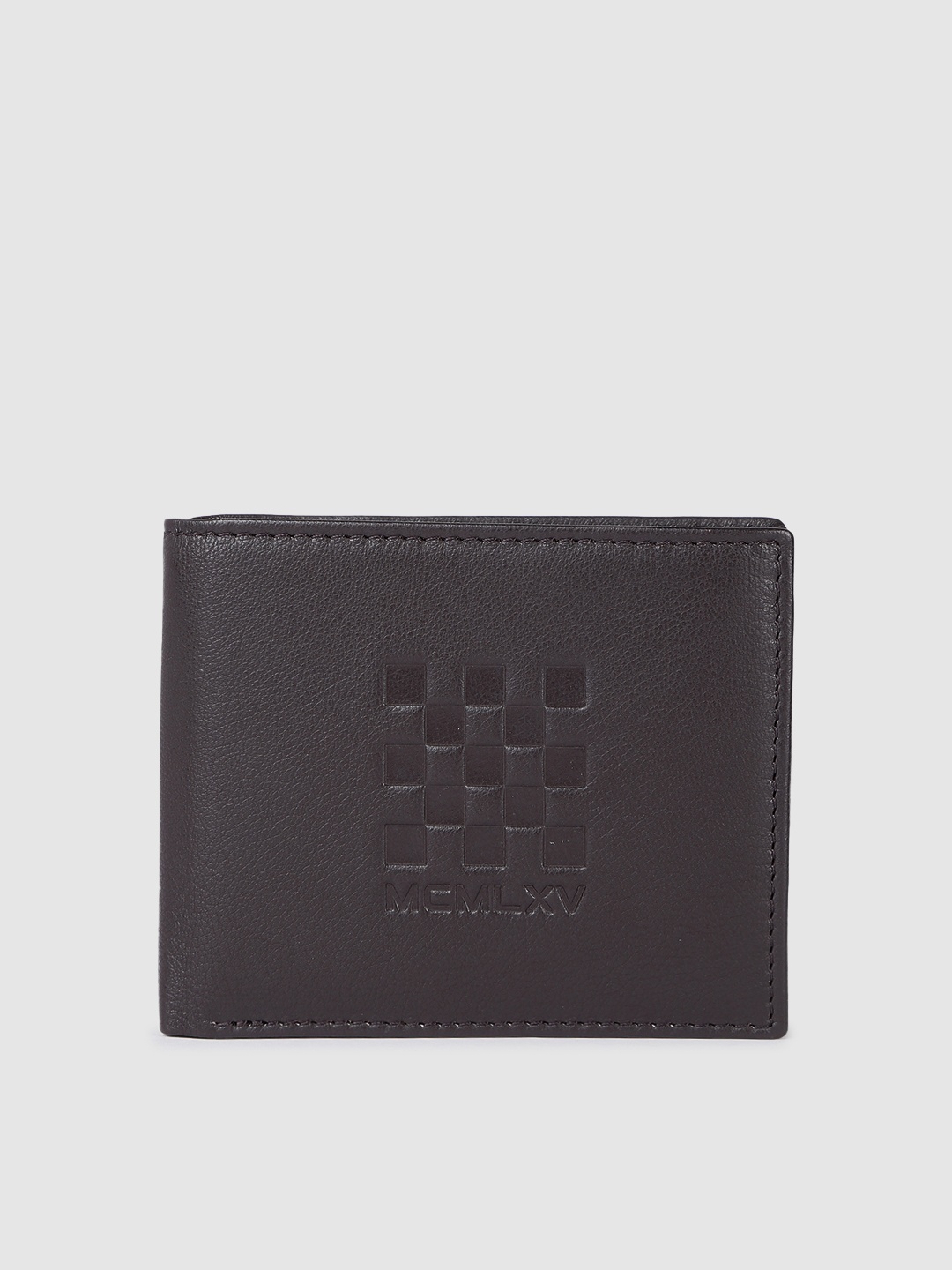 United Colors of Benetton Men Abstract Textured Leather Two Fold Wallet, Brown