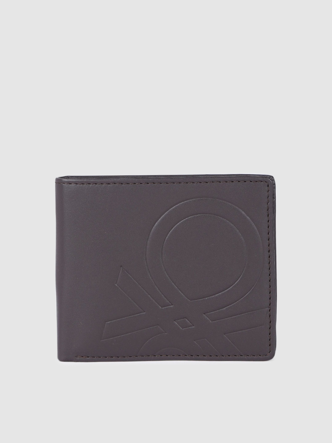 

United Colors of Benetton Men Brand Logo Engraved Leather Two Fold Wallet, Brown
