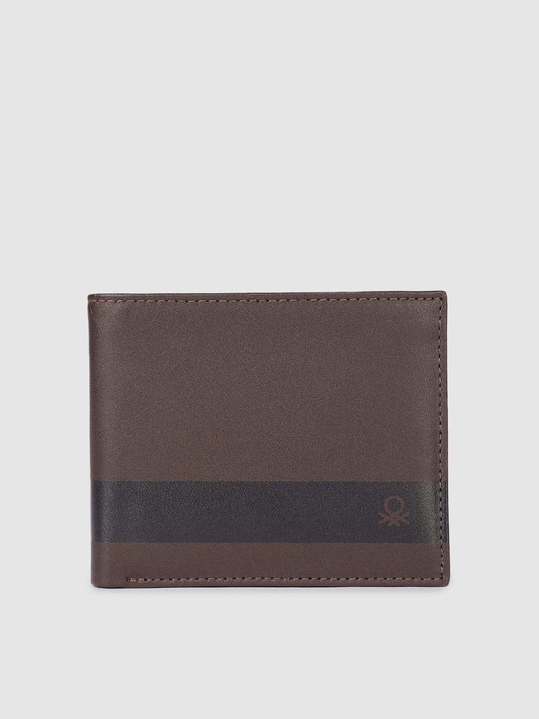 

United Colors of Benetton Men Striped Leather Two Fold Wallet, Brown