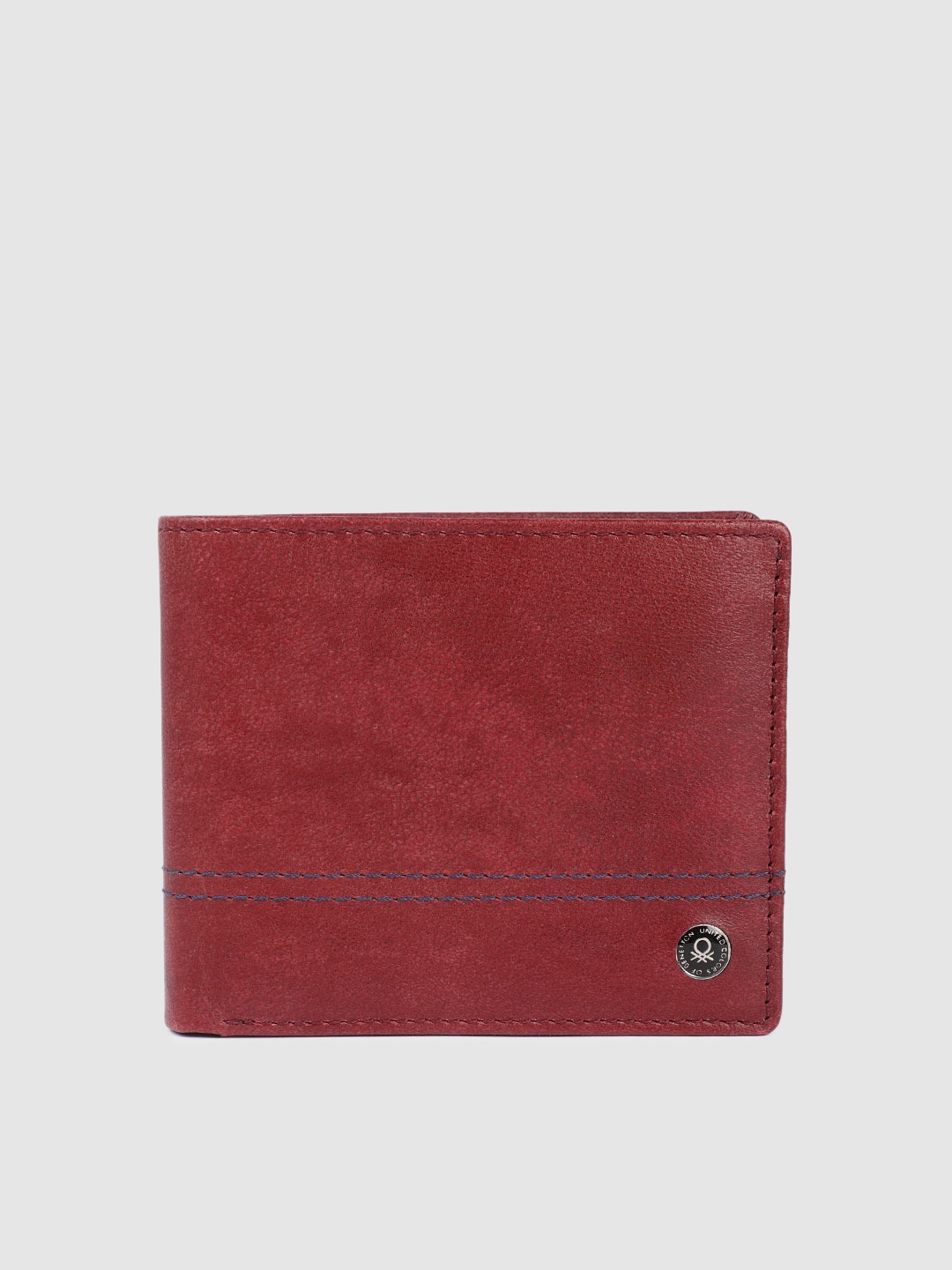 

United Colors of Benetton Men Textured Leather Two Fold Wallet, Rust