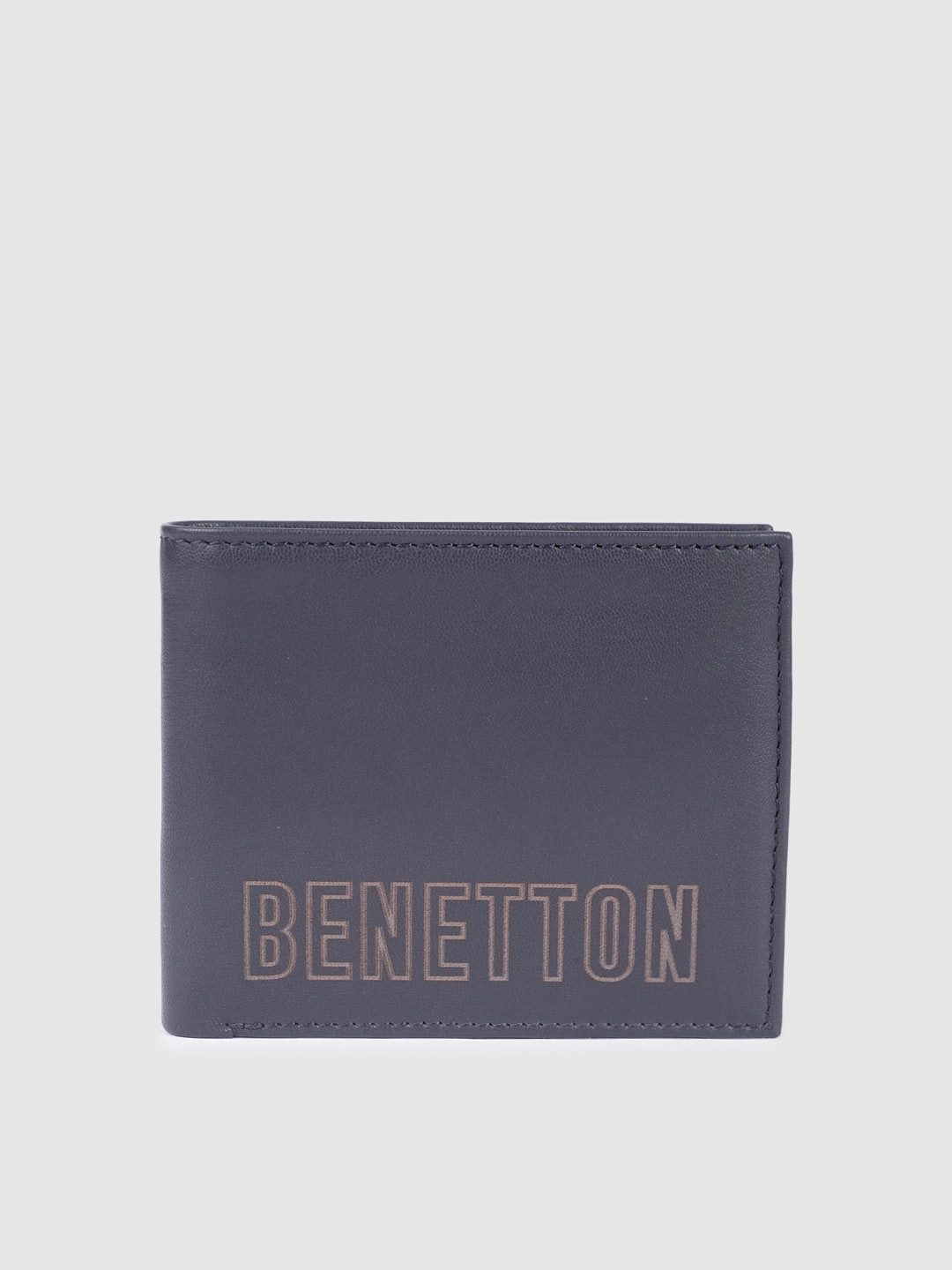 

United Colors of Benetton Men Brand Logo Printed Leather Two Fold Wallet, Navy blue