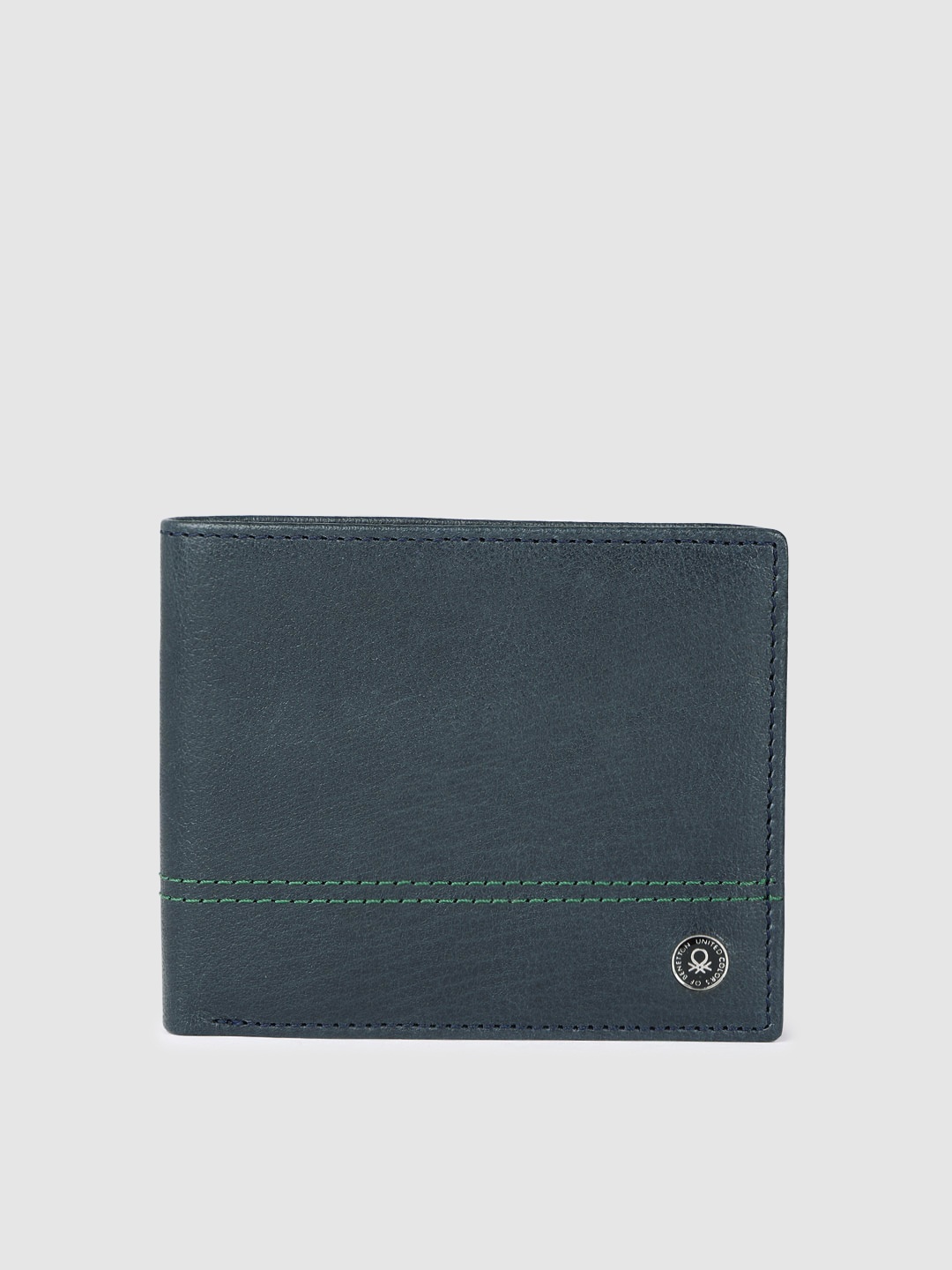 

United Colors of Benetton Men Solid Leather Two Fold Wallet, Navy blue