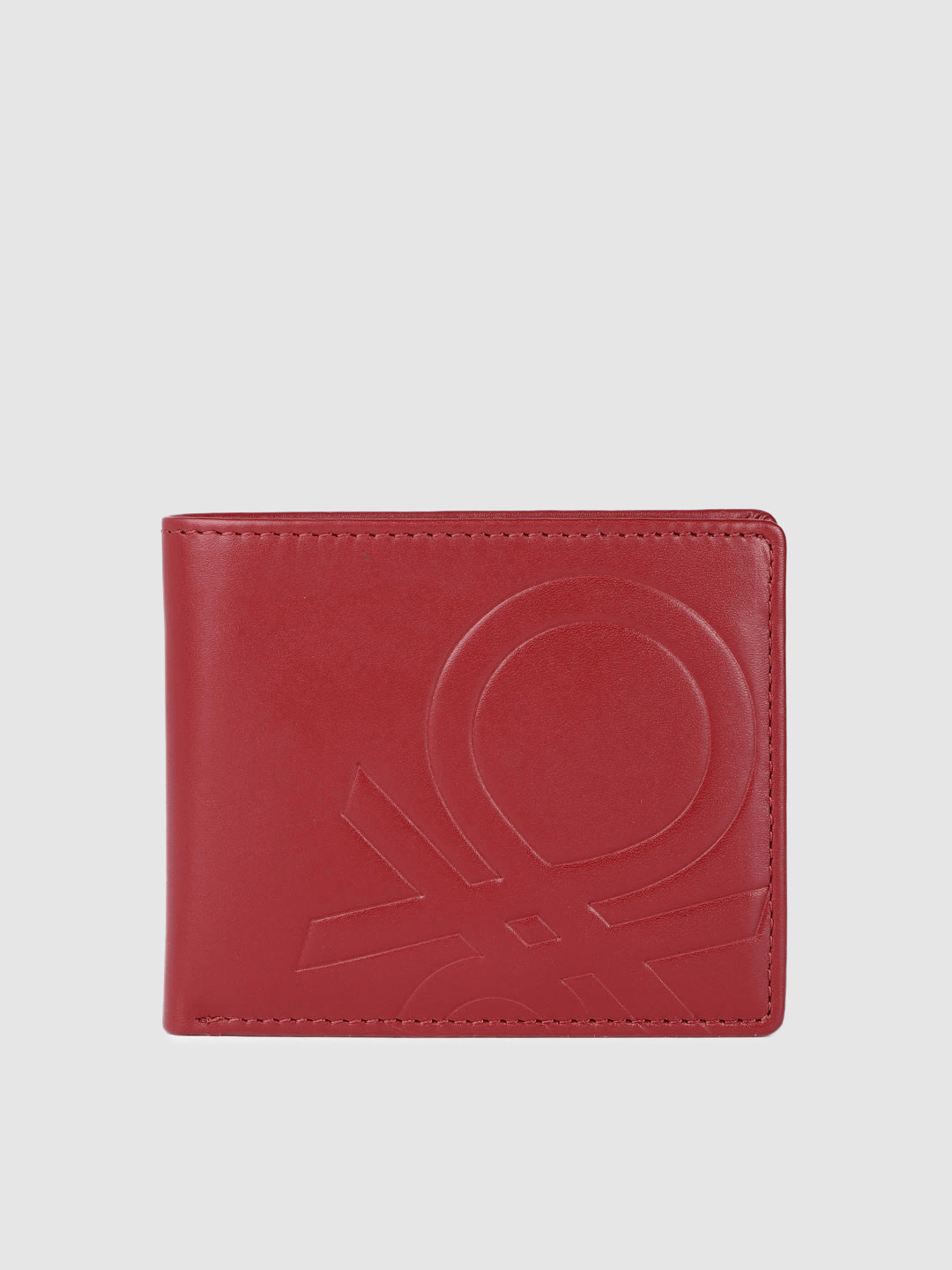 

United Colors of Benetton Men Brand Logo Engraved Leather Two Fold Wallet, Red