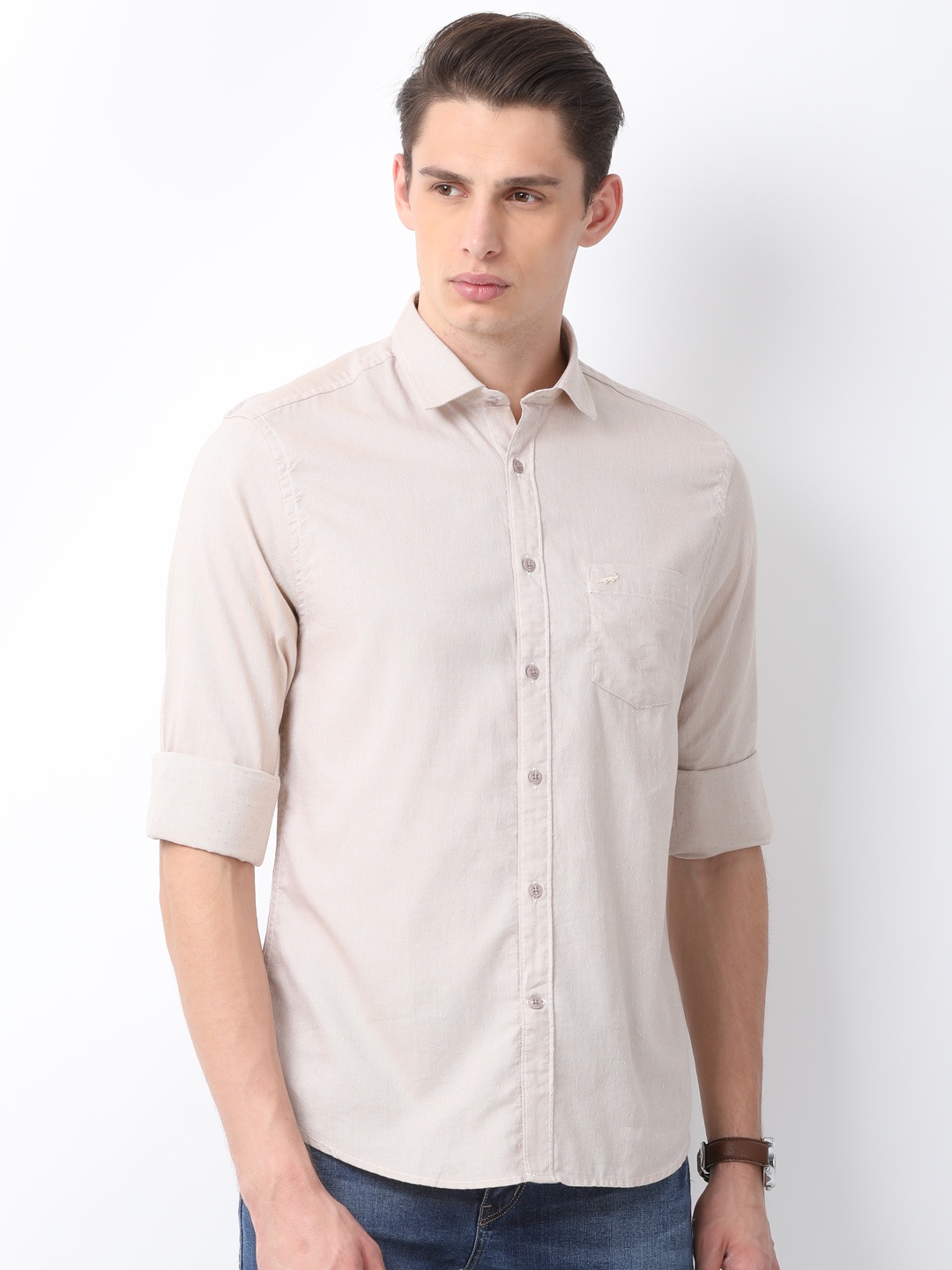

Crocodile Men Beige Classic Slim Fit Self Design Casual Shirt