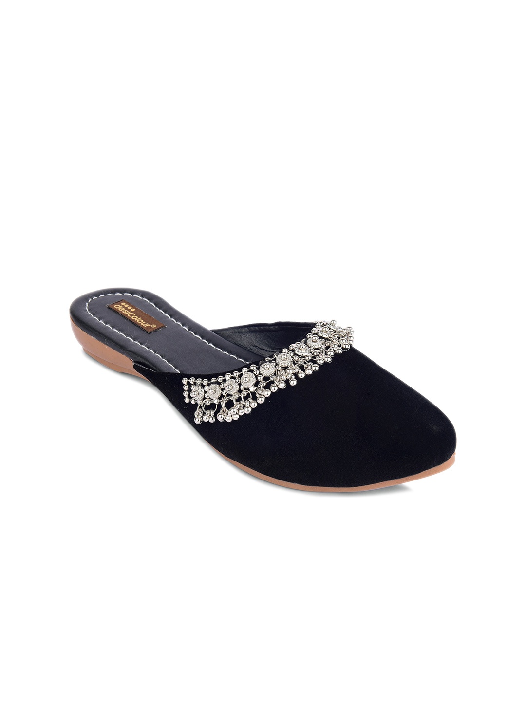

DESI COLOUR Women Embellished Ethnic Mules, Black