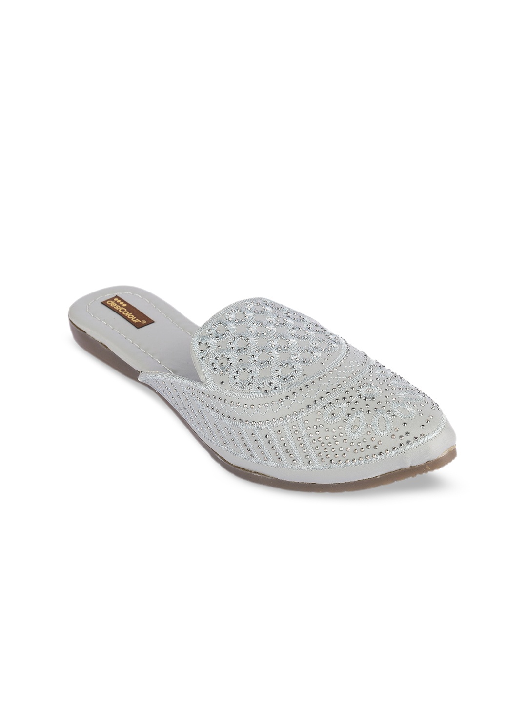 

DESI COLOUR Embellished Ethnic Mules with Laser Cuts Flats, Grey