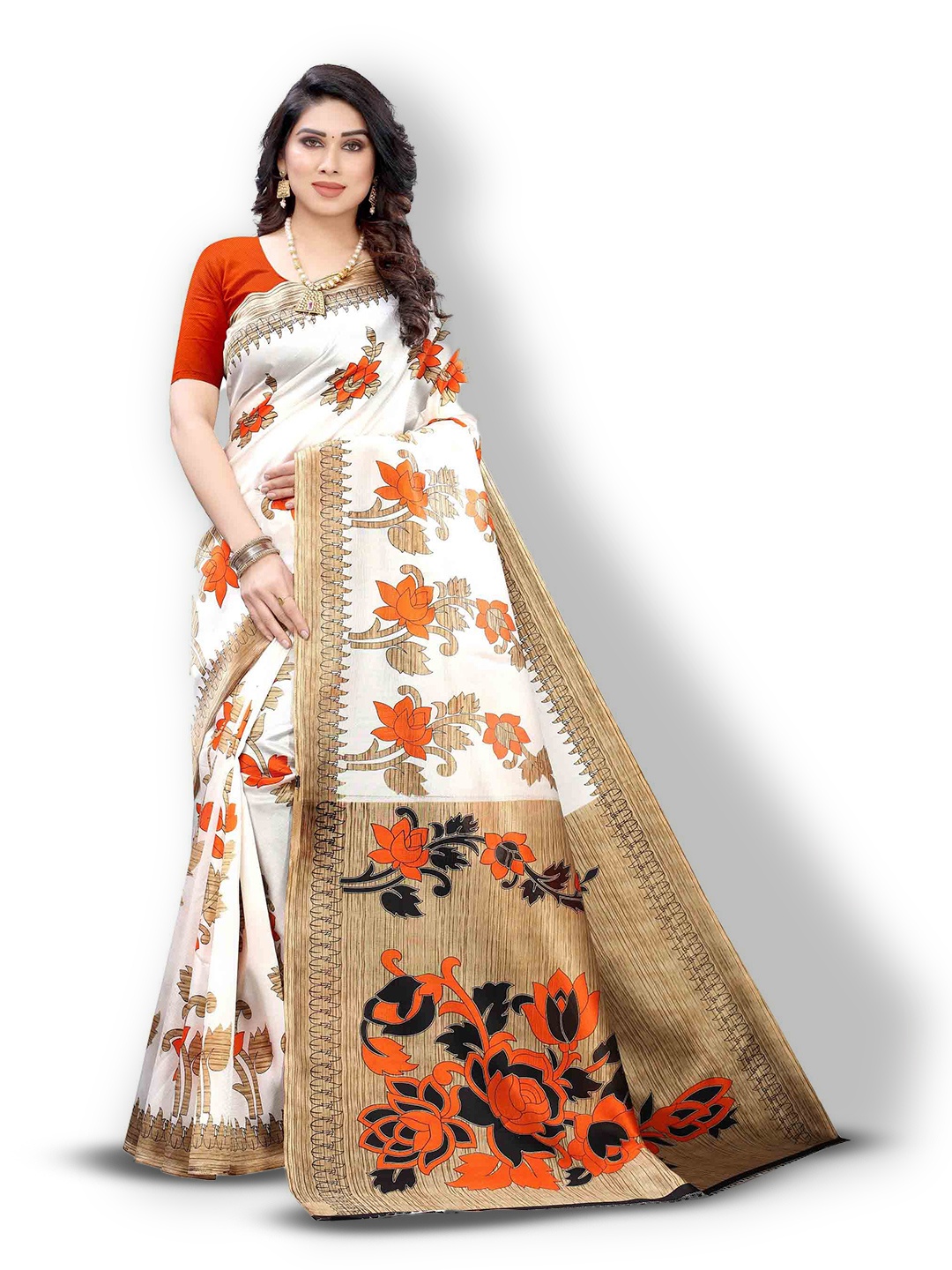 

MAGMINA Floral Printed Saree, White