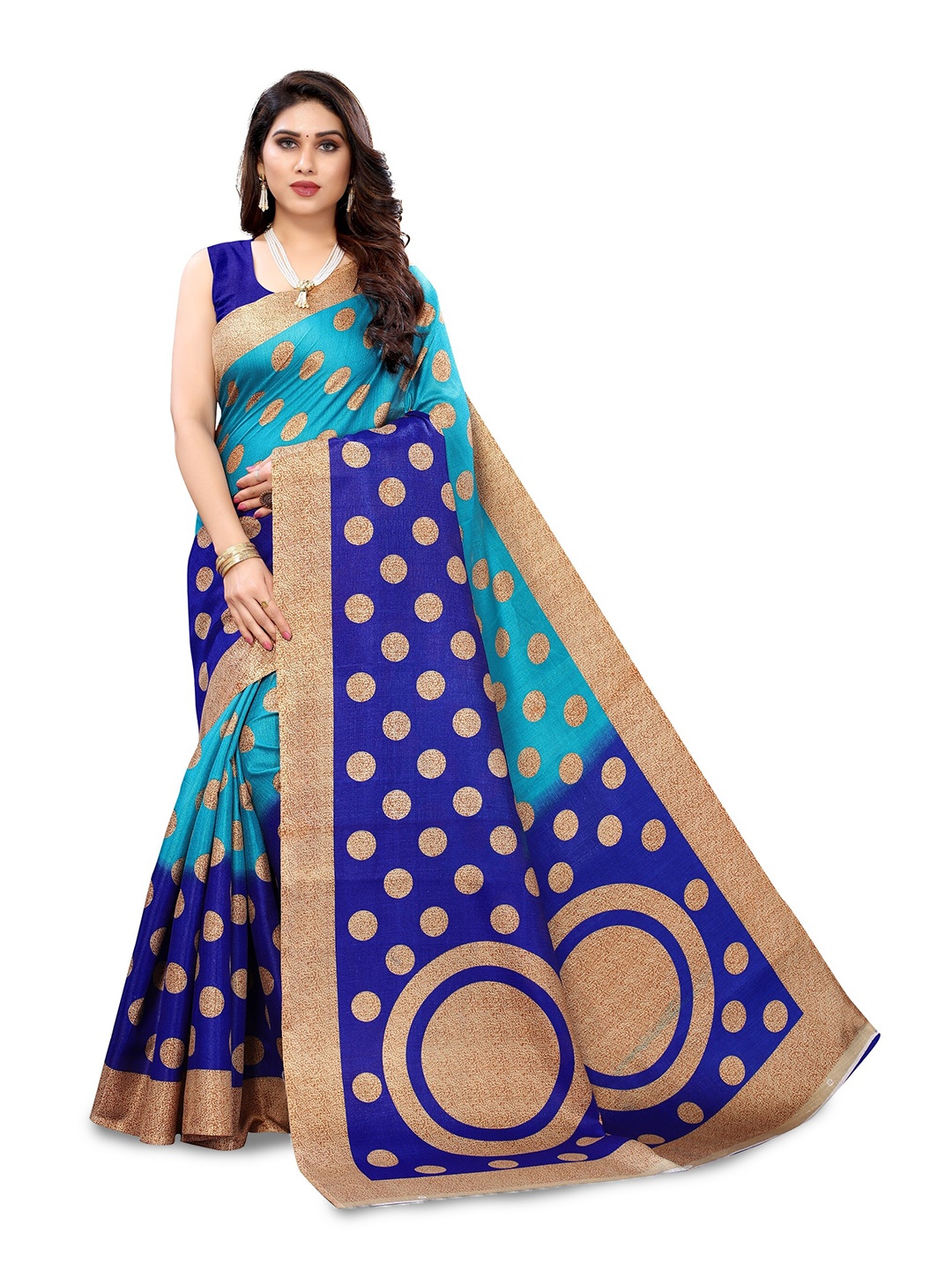 

MAGMINA Polka Dot Kanjeevaram Saree, Blue