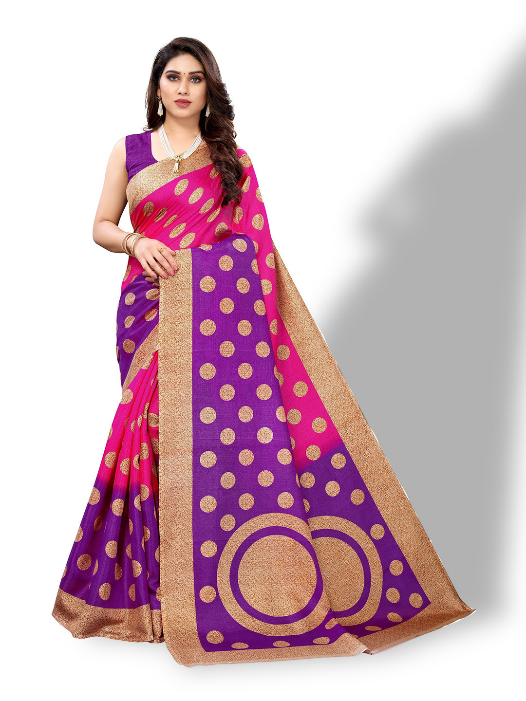 

MAGMINA Geometric Printed Kanjeevaram Saree, Pink