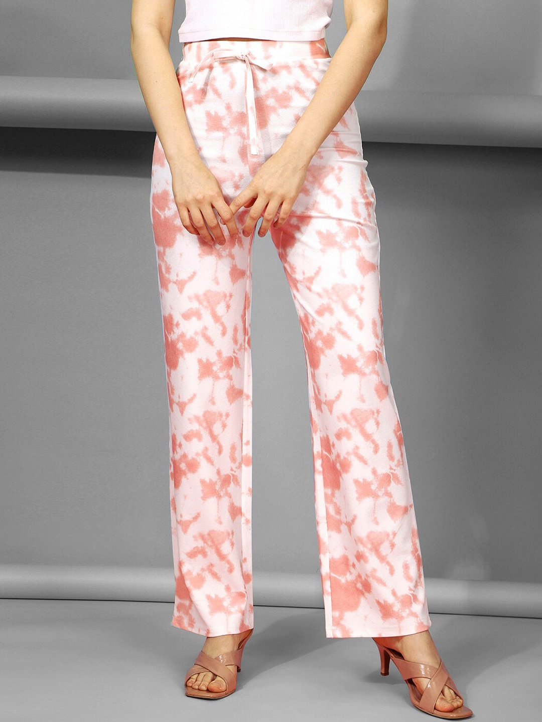 

Selvia Women Abstract Printed Easy Wash Parallel Trousers, Peach