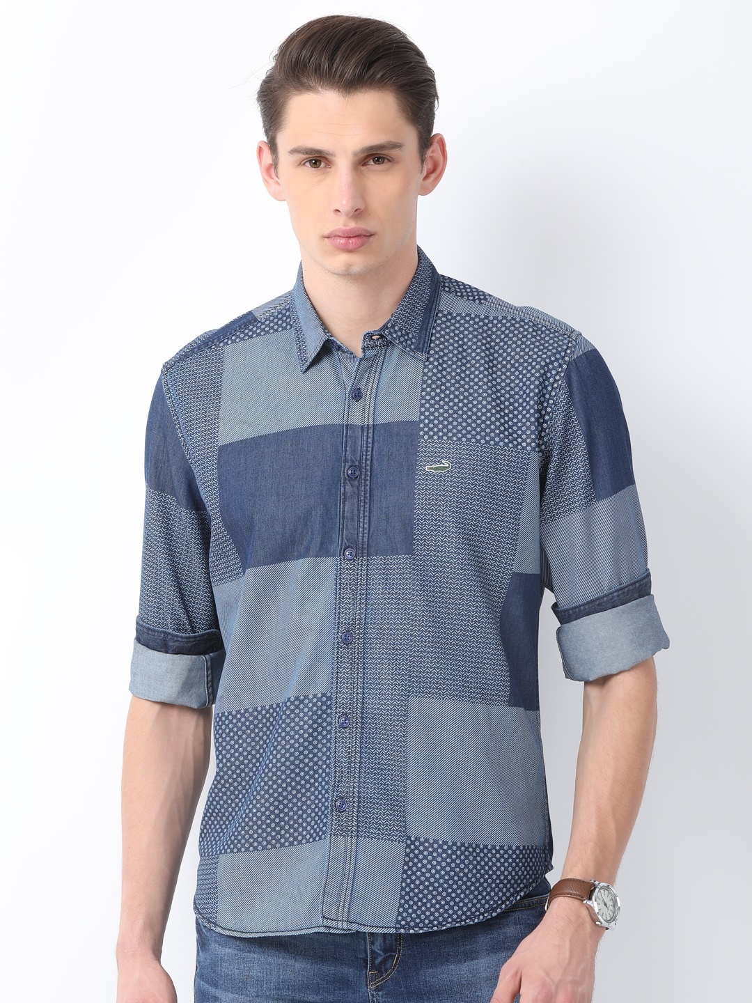 

Crocodile Men Navy Blue Classic Slim Fit Printed Casual Shirt