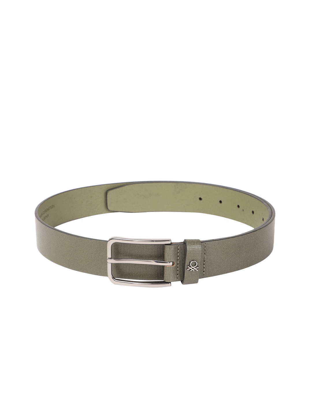 

United Colors of Benetton Men Checked Leather Belt, Olive