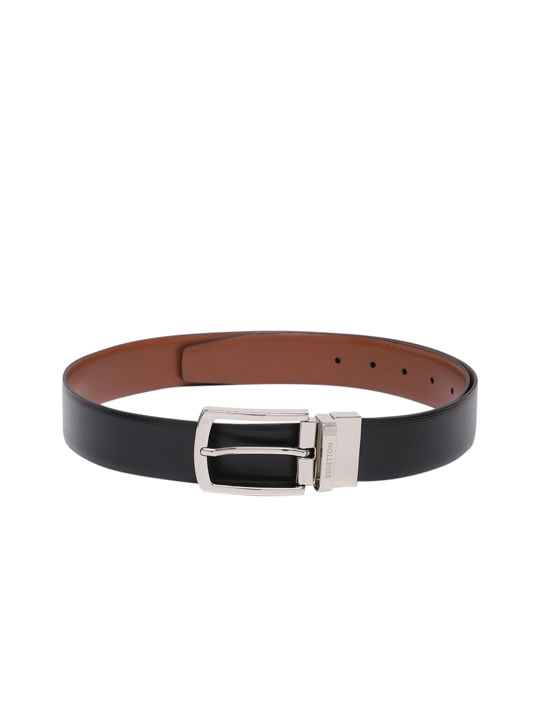 

United Colors of Benetton Men Textured Reversible Leather Belt, Black