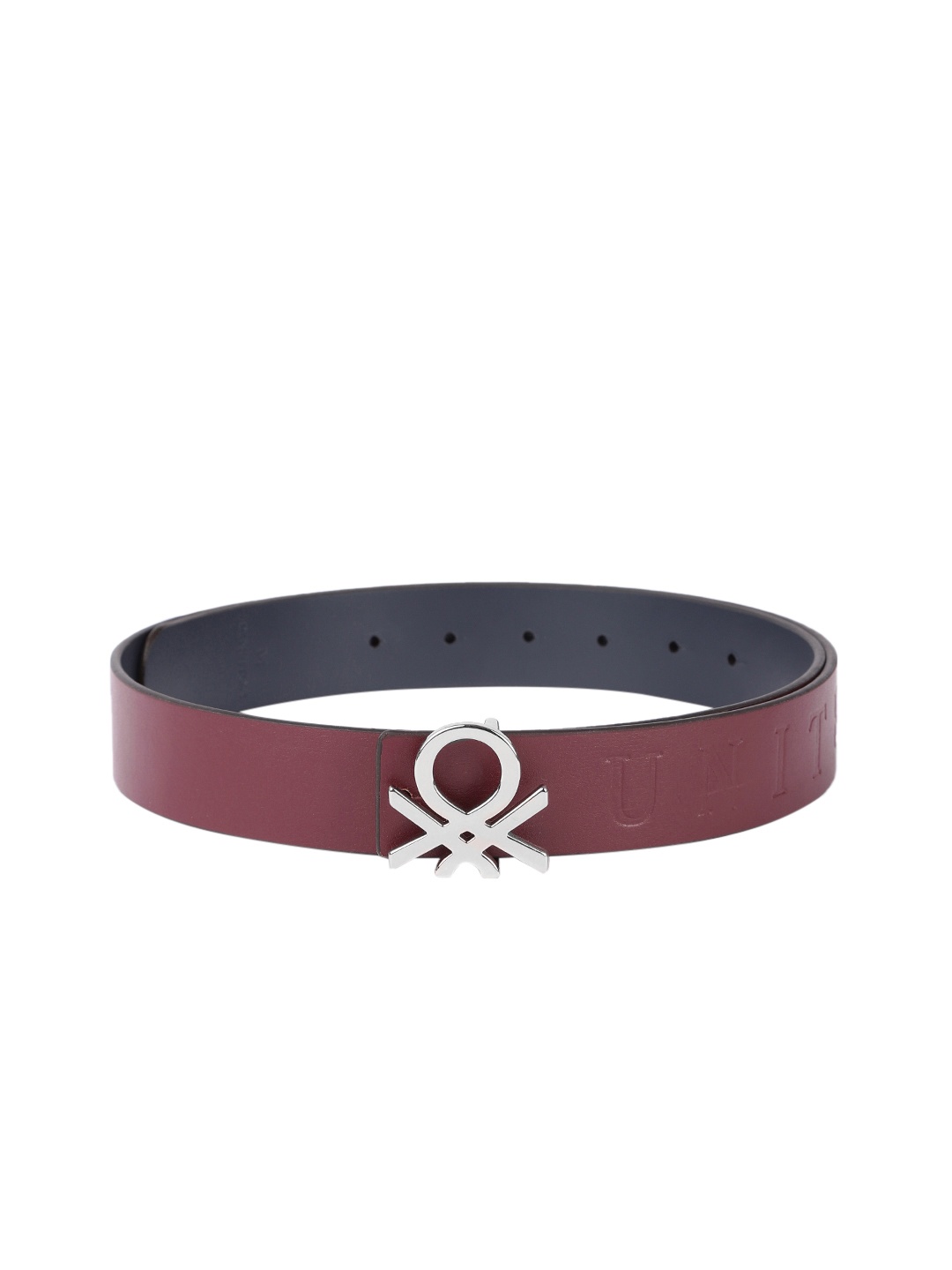 

United Colors of Benetton Men Printed Leather Reversible Belt, Maroon