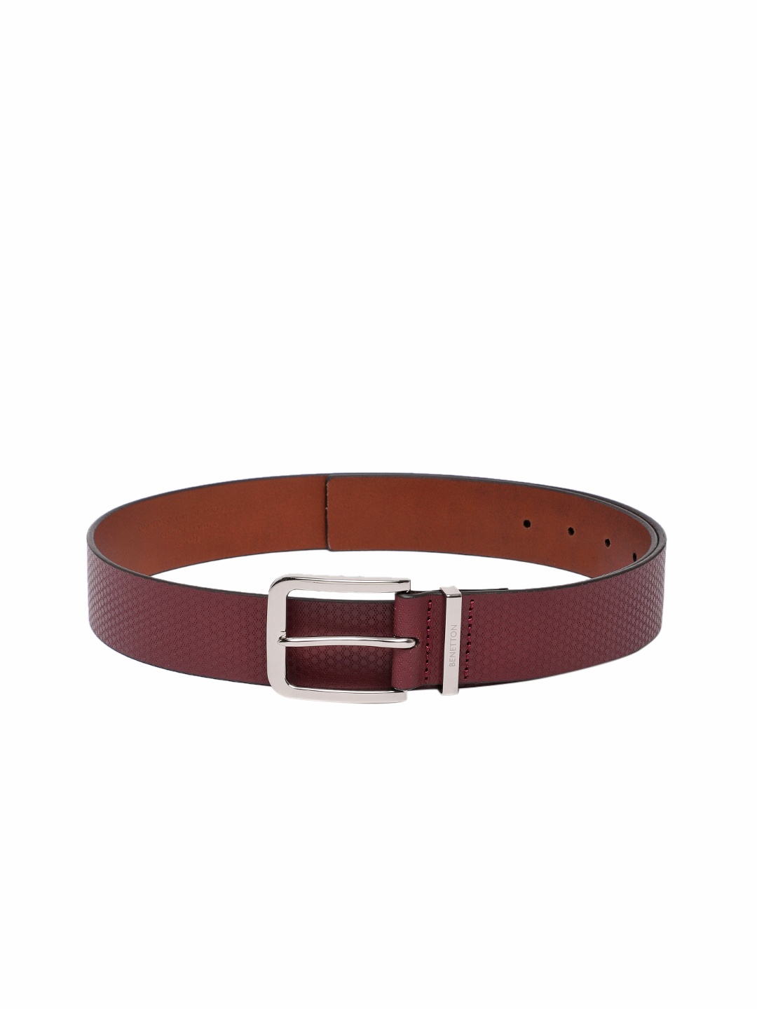

United Colors of Benetton Men Textured Leather Casual Belt, Burgundy