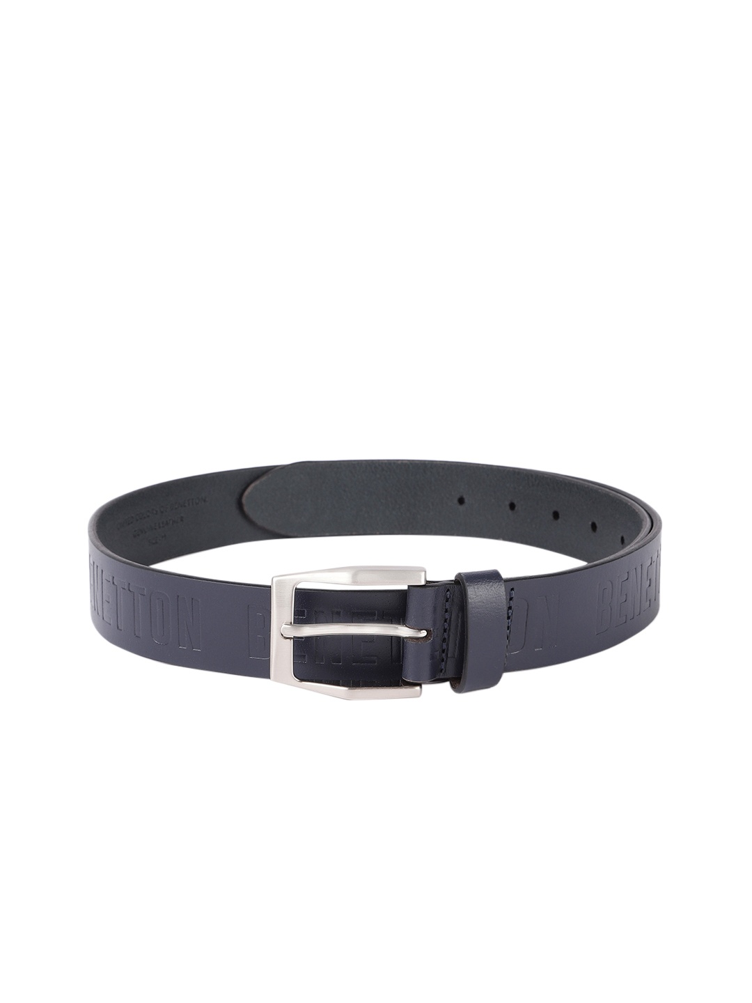 

United Colors of Benetton Men Printed Leather Belt, Navy blue