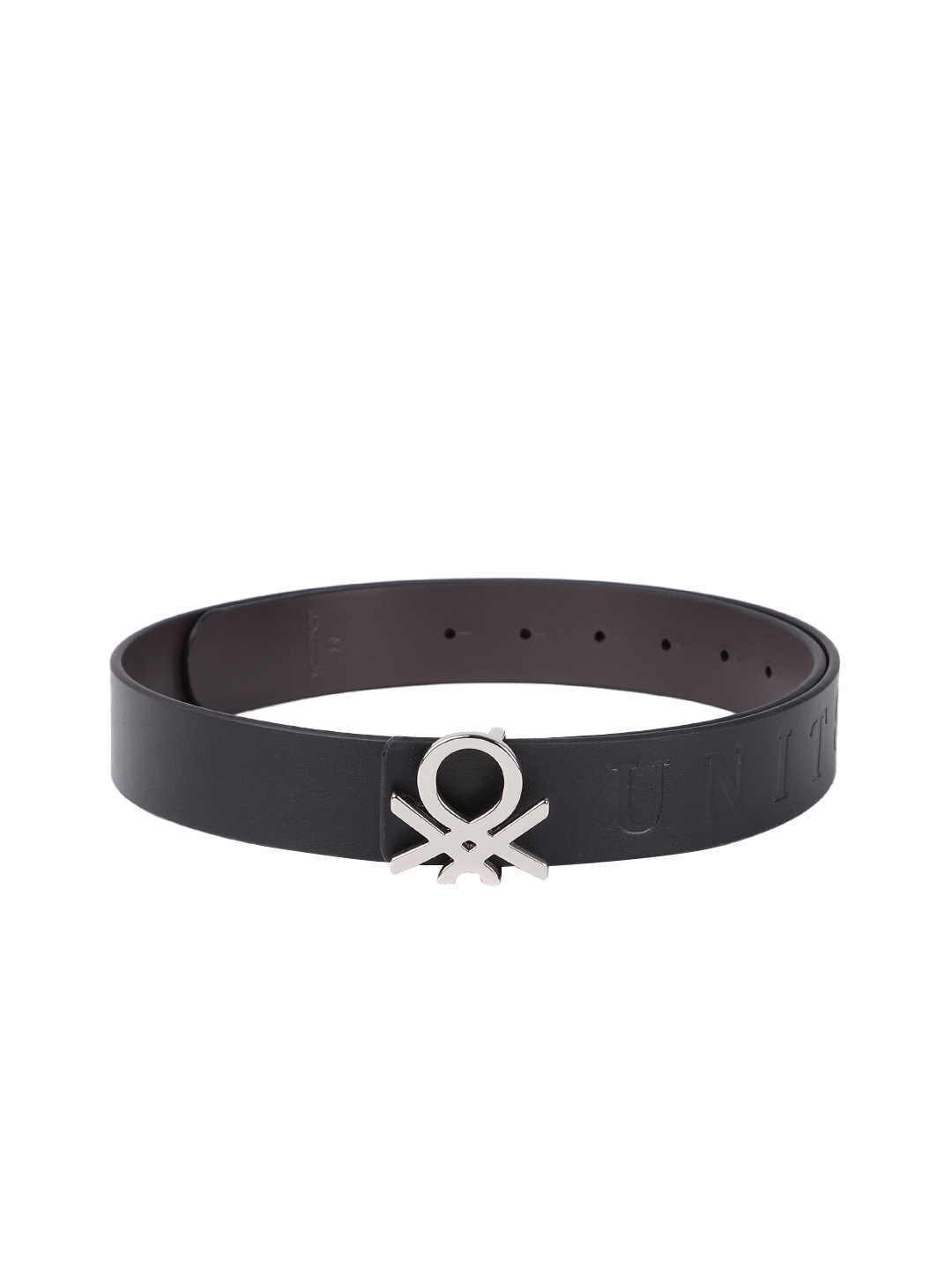 United Colors of Benetton Men Leather Reversible Belt, Black