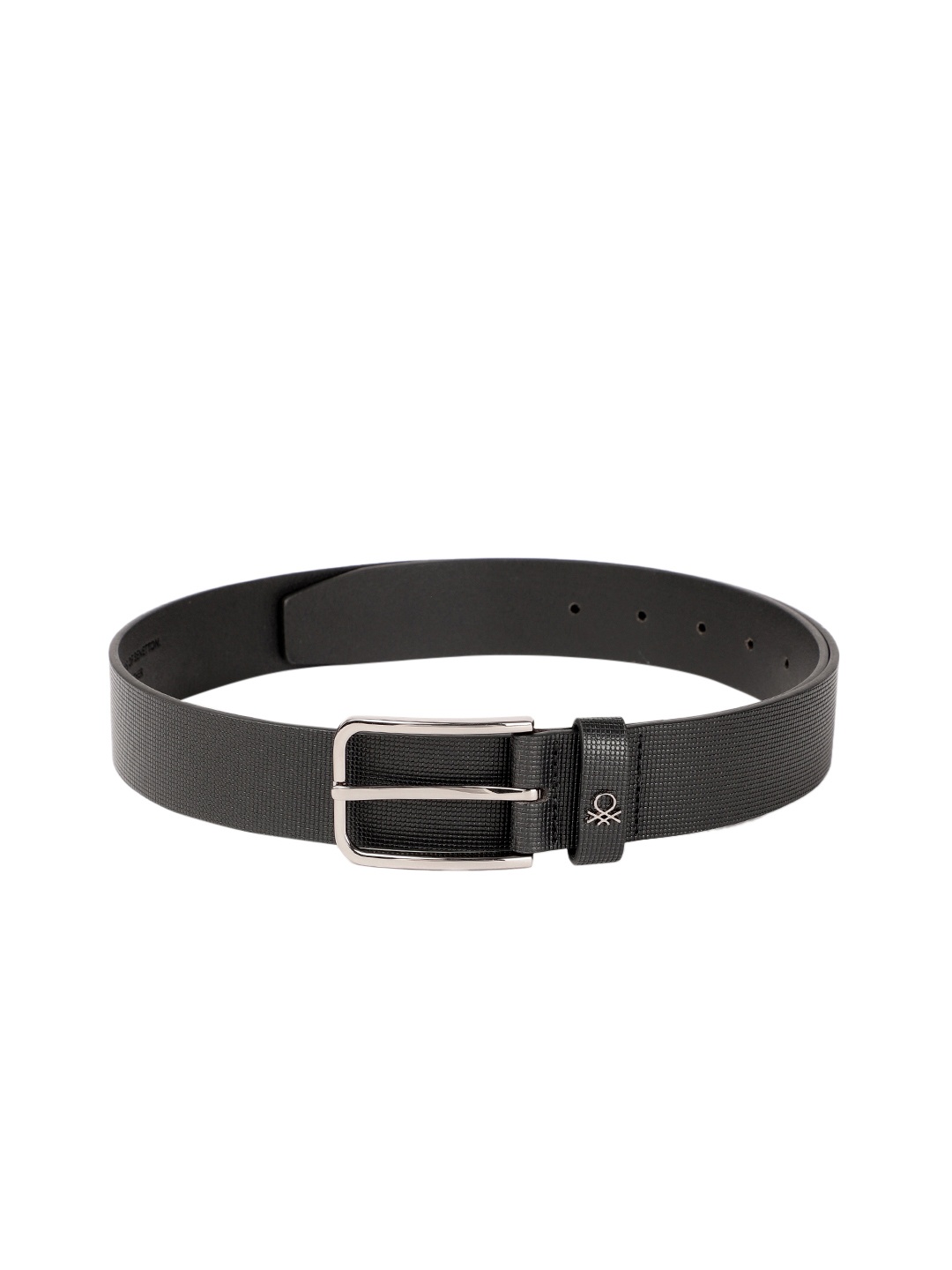 United Colors of Benetton Men Checked Leather Belt, Black
