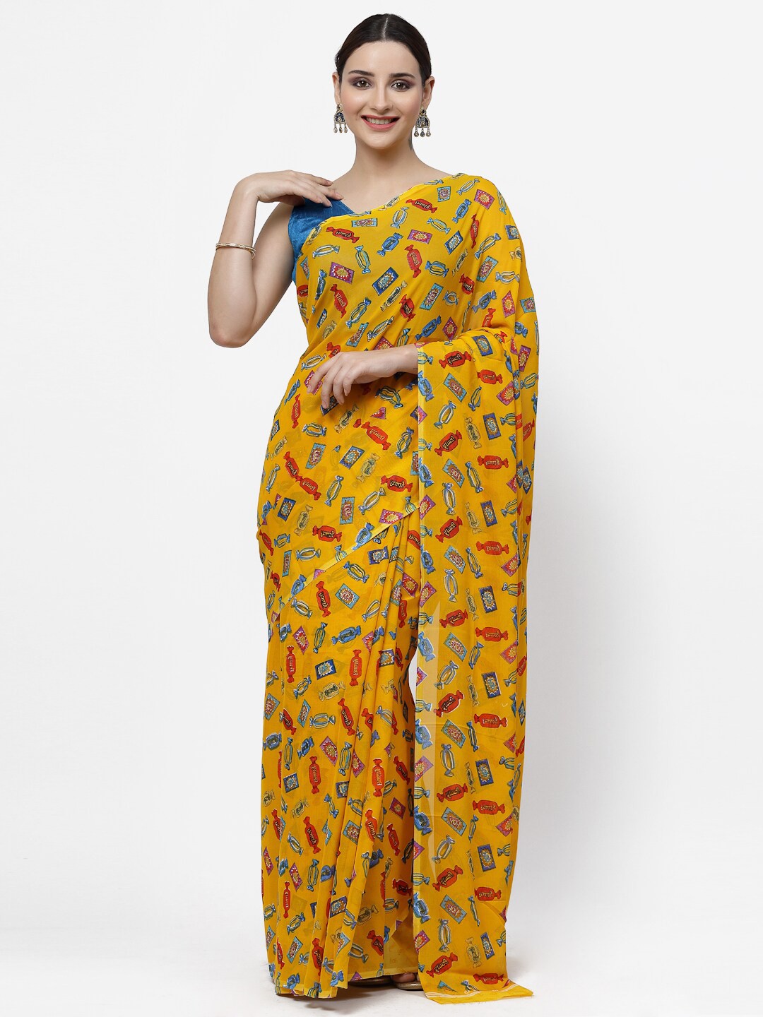 

KALINI Abstract Poly Georgette Saree With Blouse Piece, Yellow