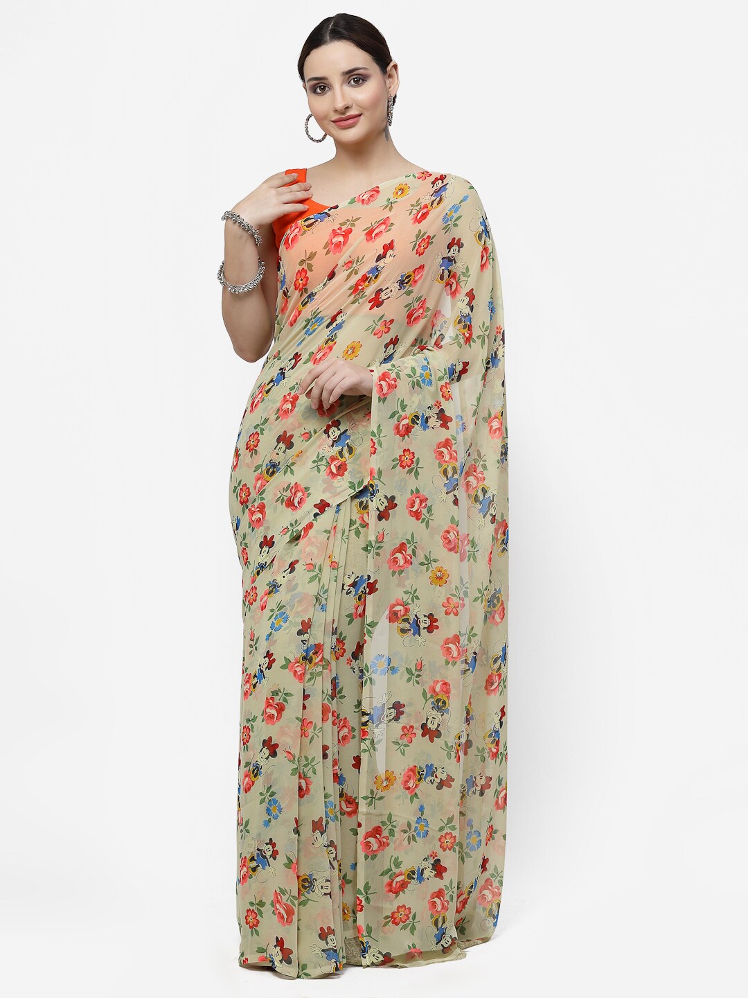 

KALINI Floral Printed Saree, Cream