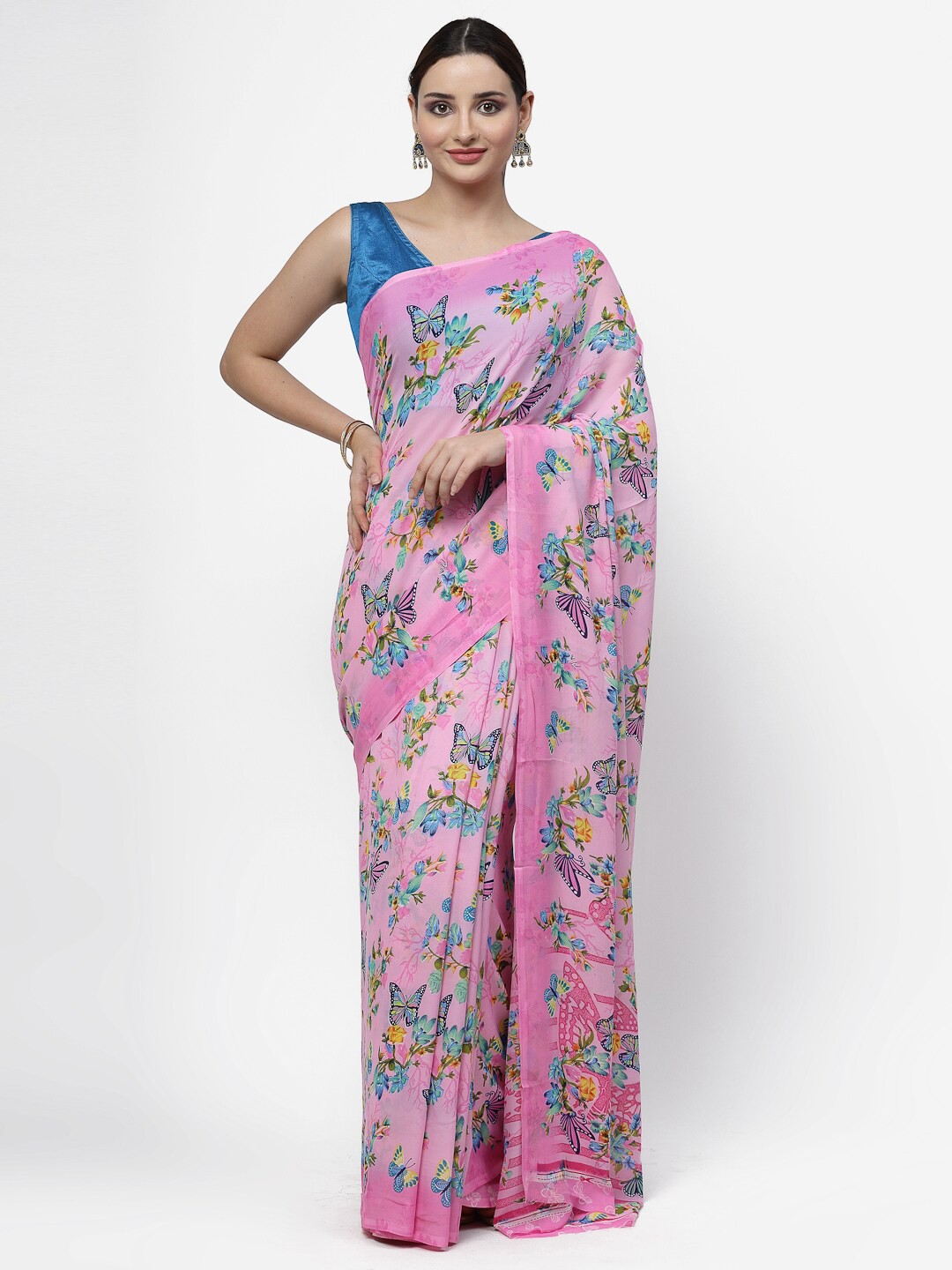

KALINI Floral Printed Saree, Pink
