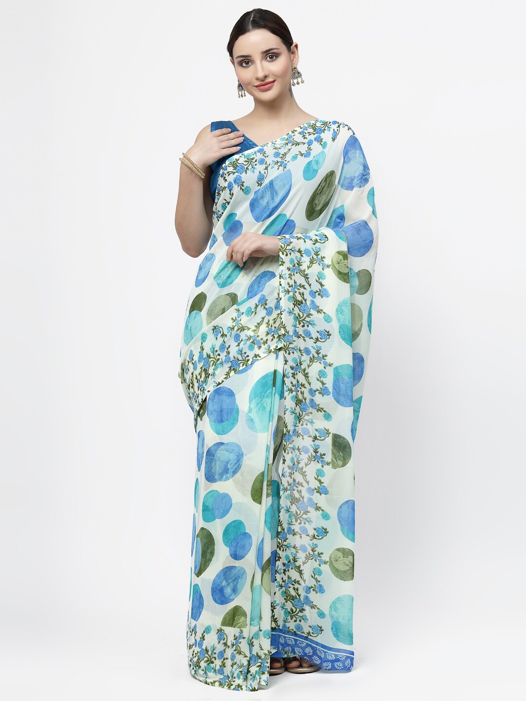 

KALINI Geometric Printed Saree, White