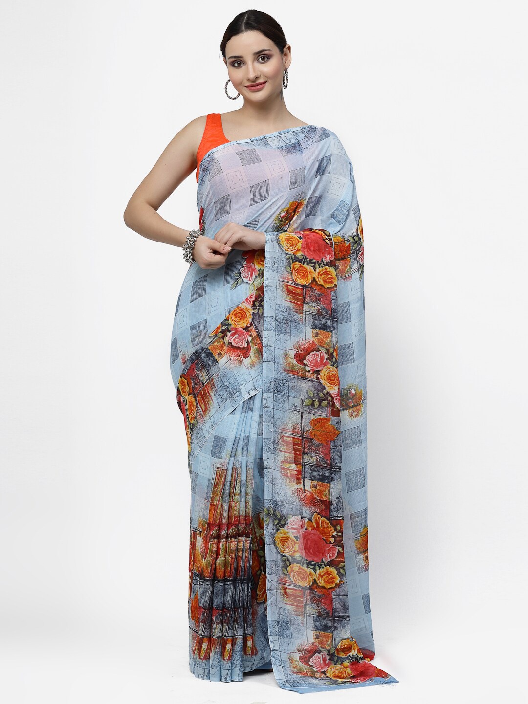 KALINI Floral Printed Saree, Grey