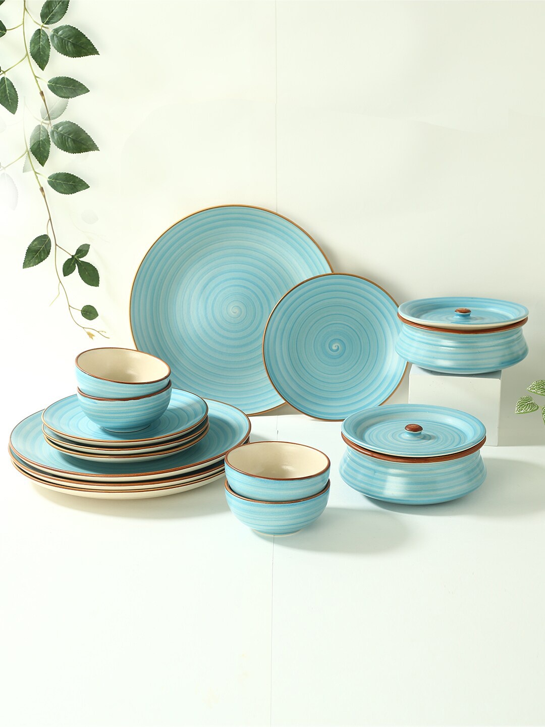 

Wonderchef Teramo Blue14 Pieces Textured Stoneware Matte Dinner Set, Blue