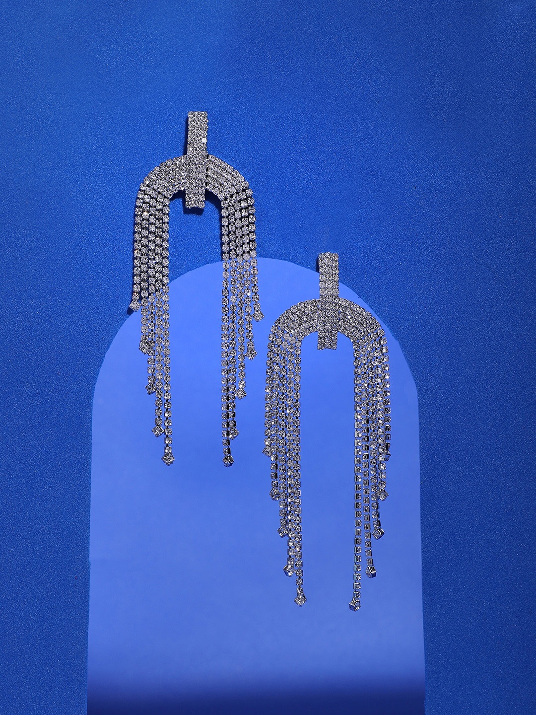 

SOHI Silver-Plated Artificial Stones Drop Earrings