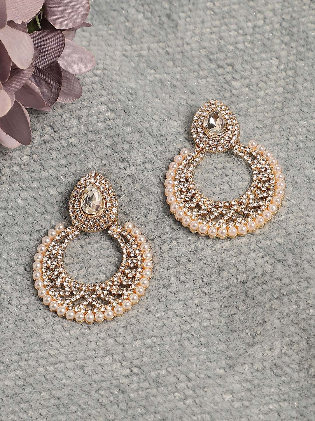 

SOHI Gold-Plated Stone Studded Circular Chandbalis Earrings