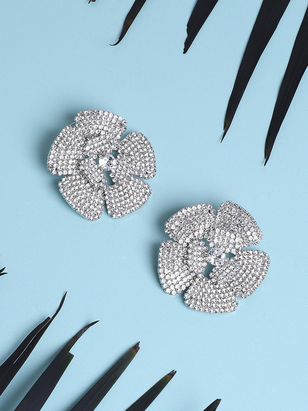 

SOHI Floral Studs Earrings, Silver