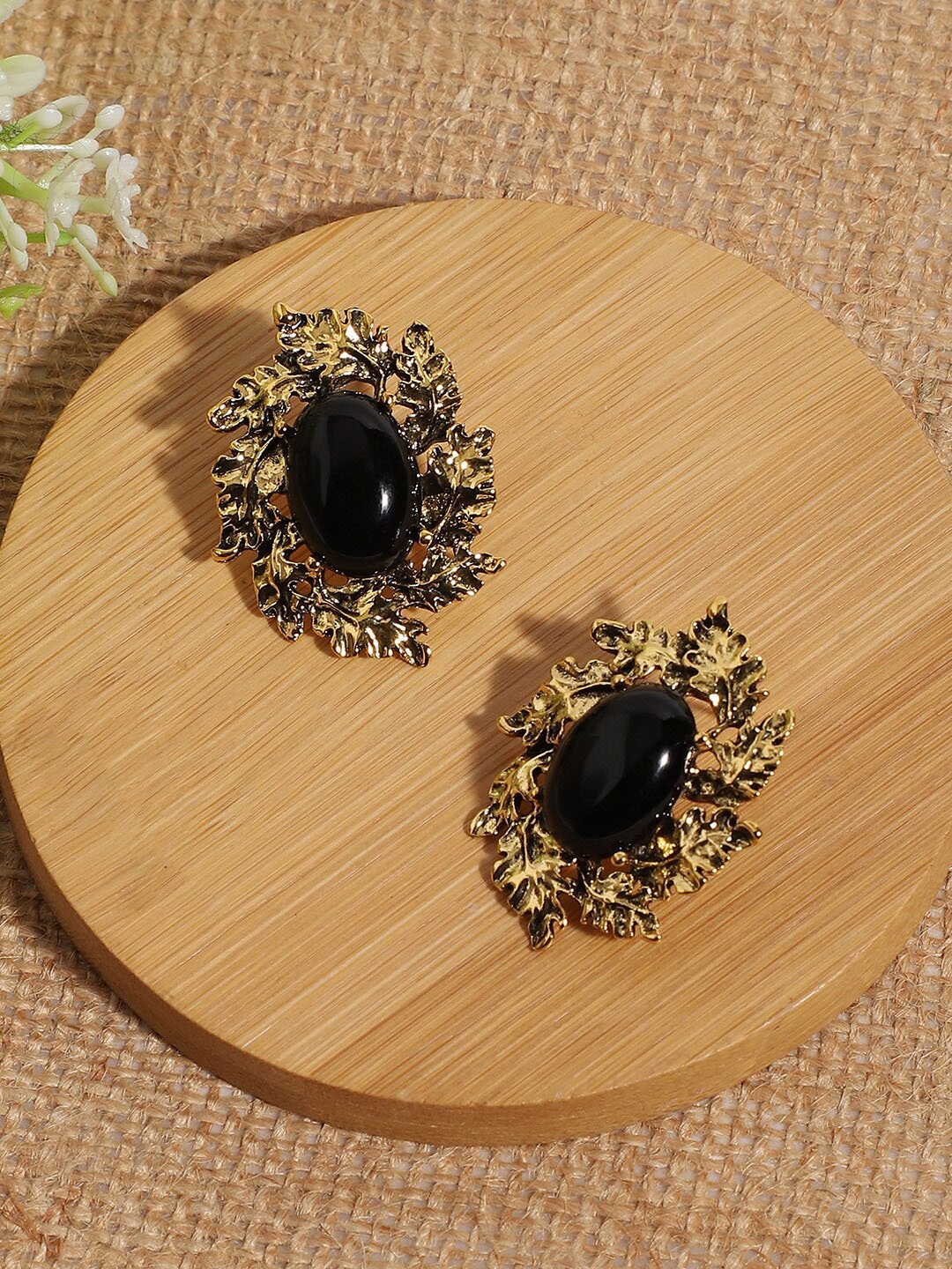 

SOHI Gold-Plated Stone-Studded Studs Earrings