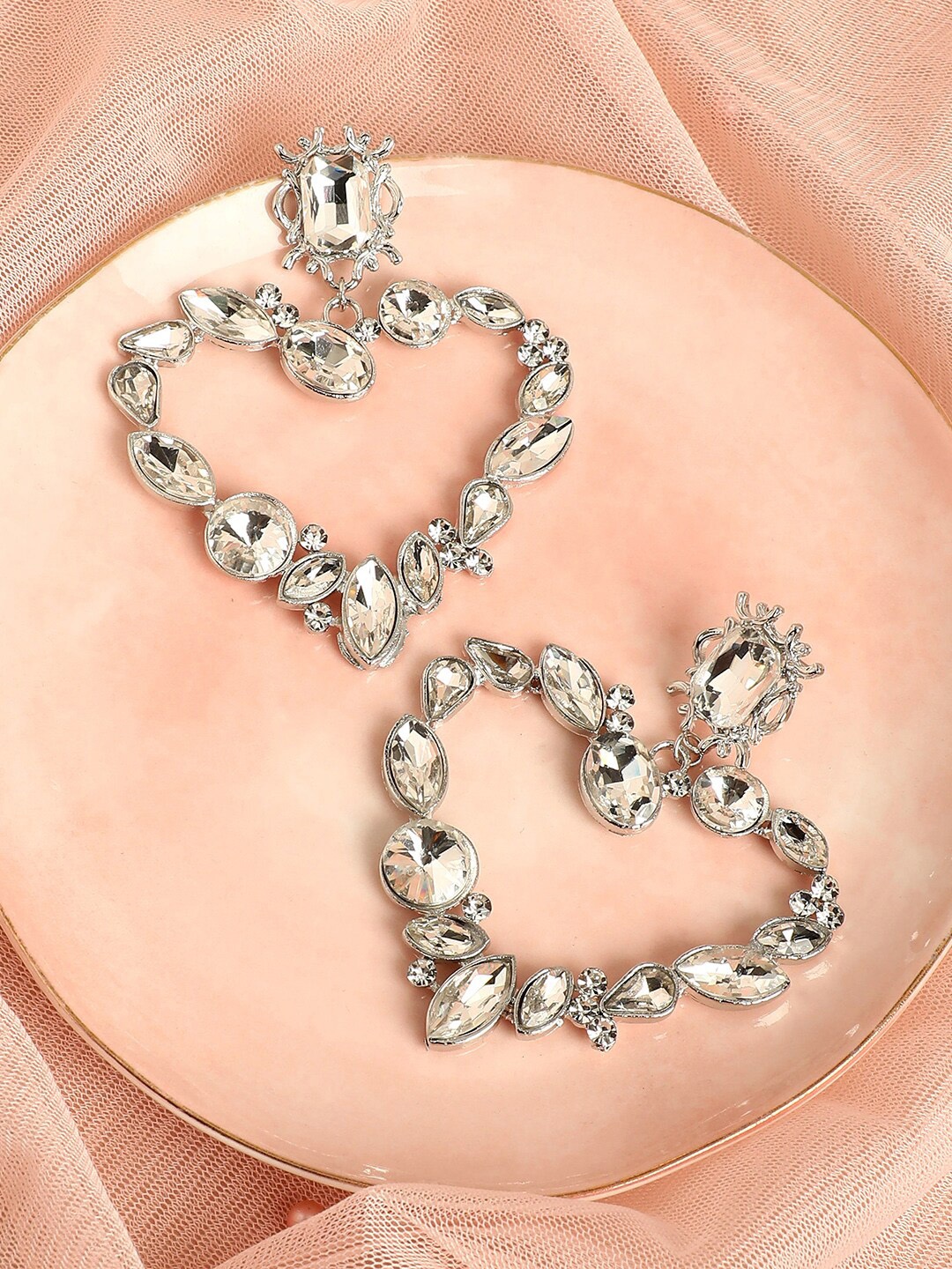 

SOHI Silver-Plated Heart Shaped Drop Earrings