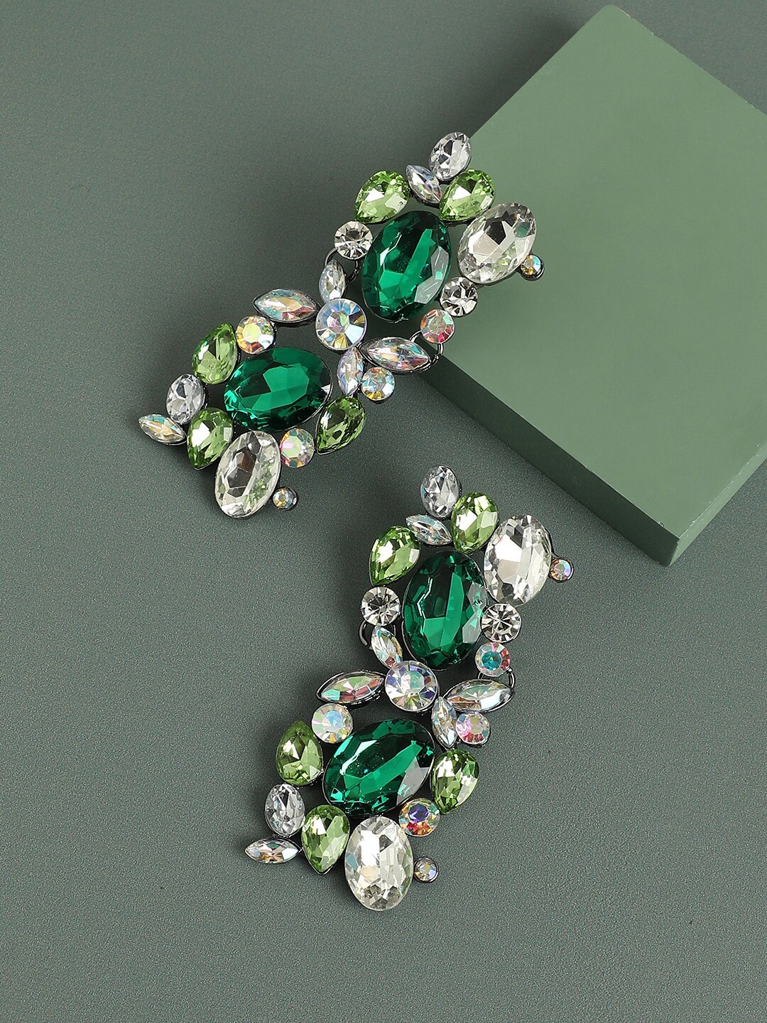 

SOHI Gold-Plated Stone Studded Drop Earrings