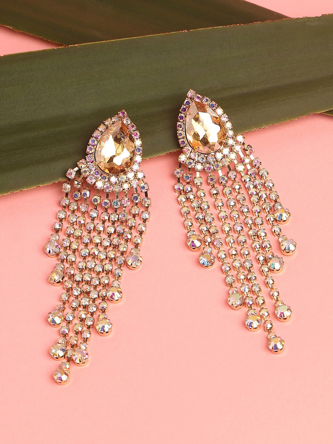 

SOHI Gold-Plated Stone-Studded Drop Earrings