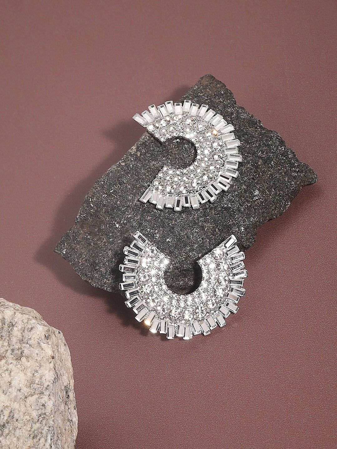 

SOHI Silver-Plated Stone-Studded Stud Earrings